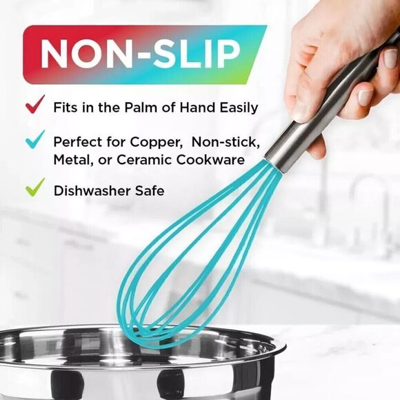 Silicone Whisk Set of 3 - Silicone Whisks for Cooking Non-Scratch - Silicone ... - Picture 2 of 4